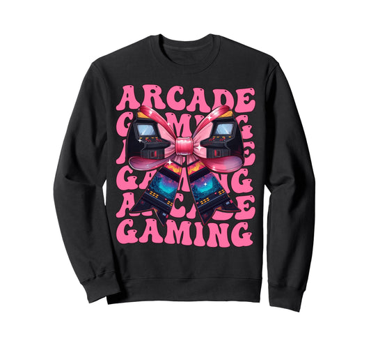 Coquette Bow Arcade Gaming Video Sweatshirt - Graphic Print for Adults - T-Shirt, Sweatshirt, Hoodie