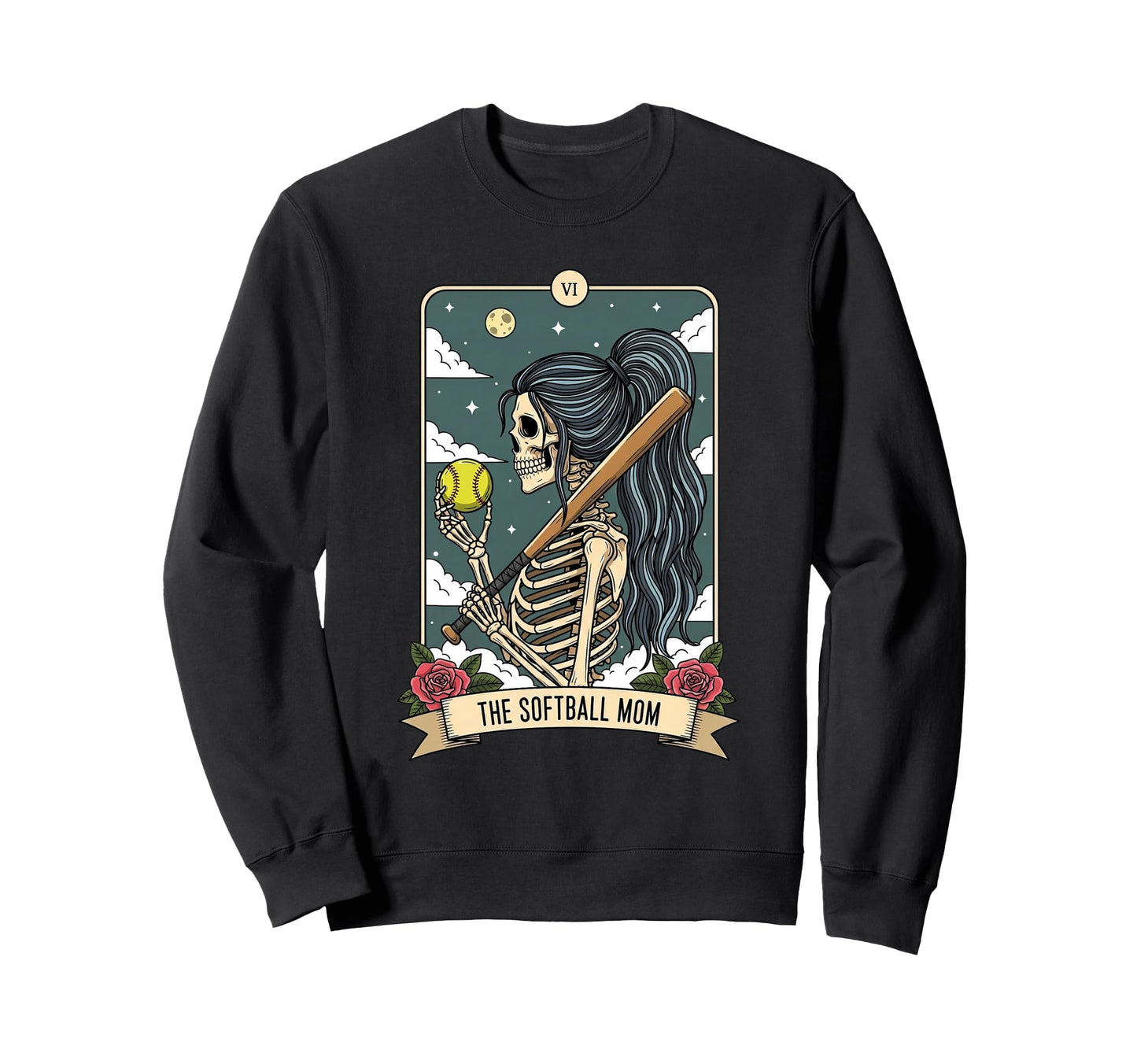 Softball Mom Skeleton Card Sweatshirt - Streetwear Style for Adults - T-Shirt, Sweatshirt, Hoodie