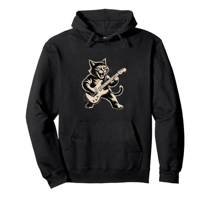 Cat Playing Loud Electric Guitar Hoodie - Aesthetic Graphic for Adults - T-Shirt, Sweatshirt, Hoodie