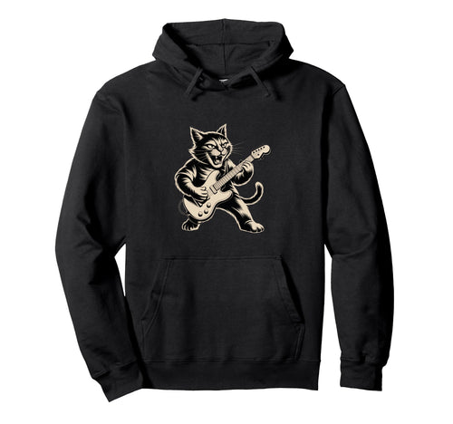 Cat Playing Loud Electric Guitar Hoodie - Aesthetic Graphic for Adults - T-Shirt, Sweatshirt, Hoodie