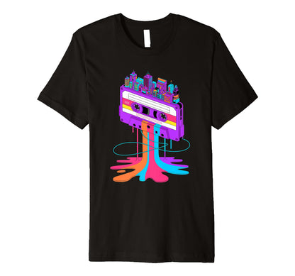 Dripping Paint Art Cassette Tape City T-Shirt - Novelty Apparel Men Women - T-Shirt, Sweatshirt, Hoodie