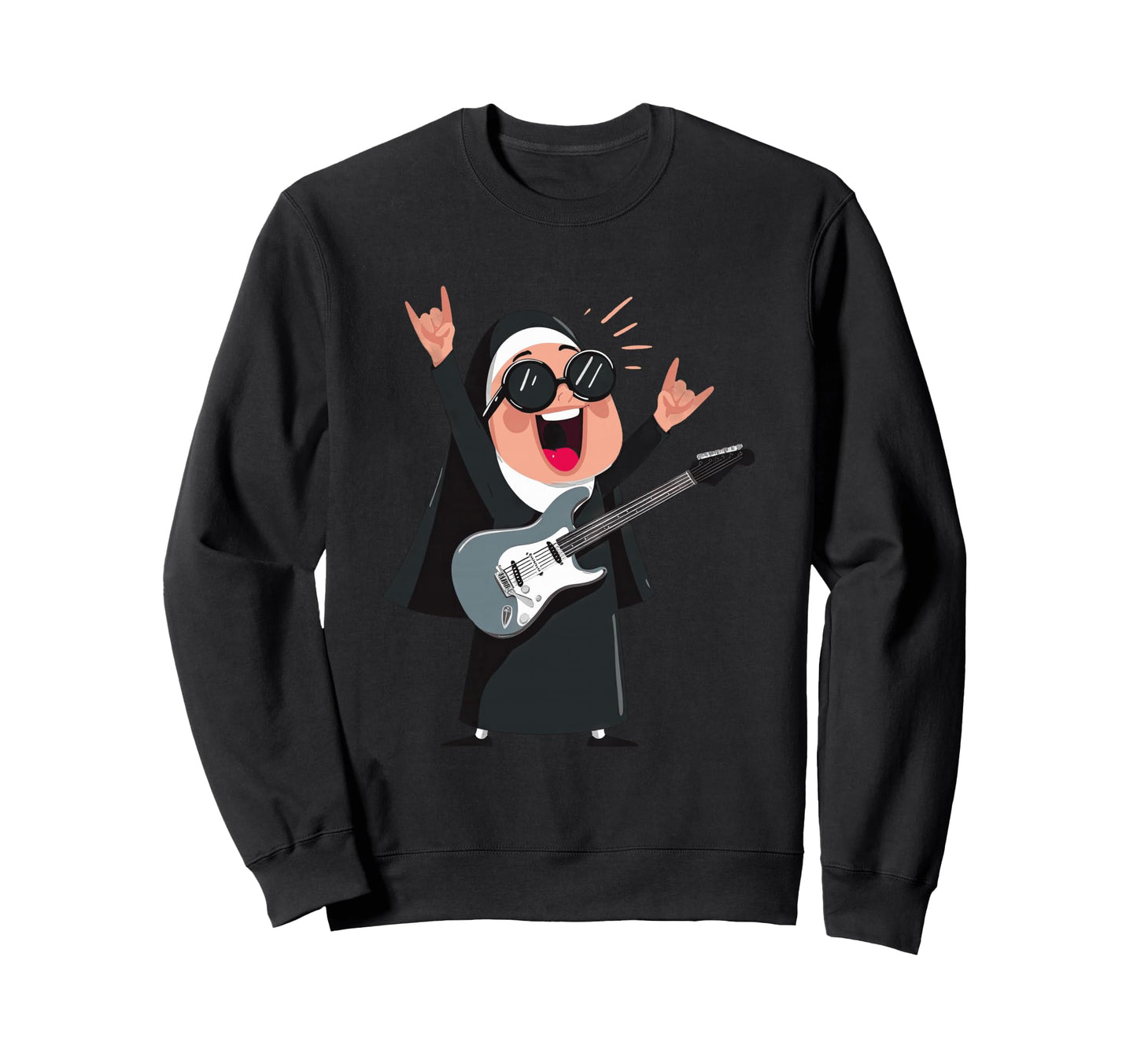 Funny Nun Guitarist Rock Music Sweatshirt - Trendy Graphic Unisex - T-Shirt, Sweatshirt, Hoodie