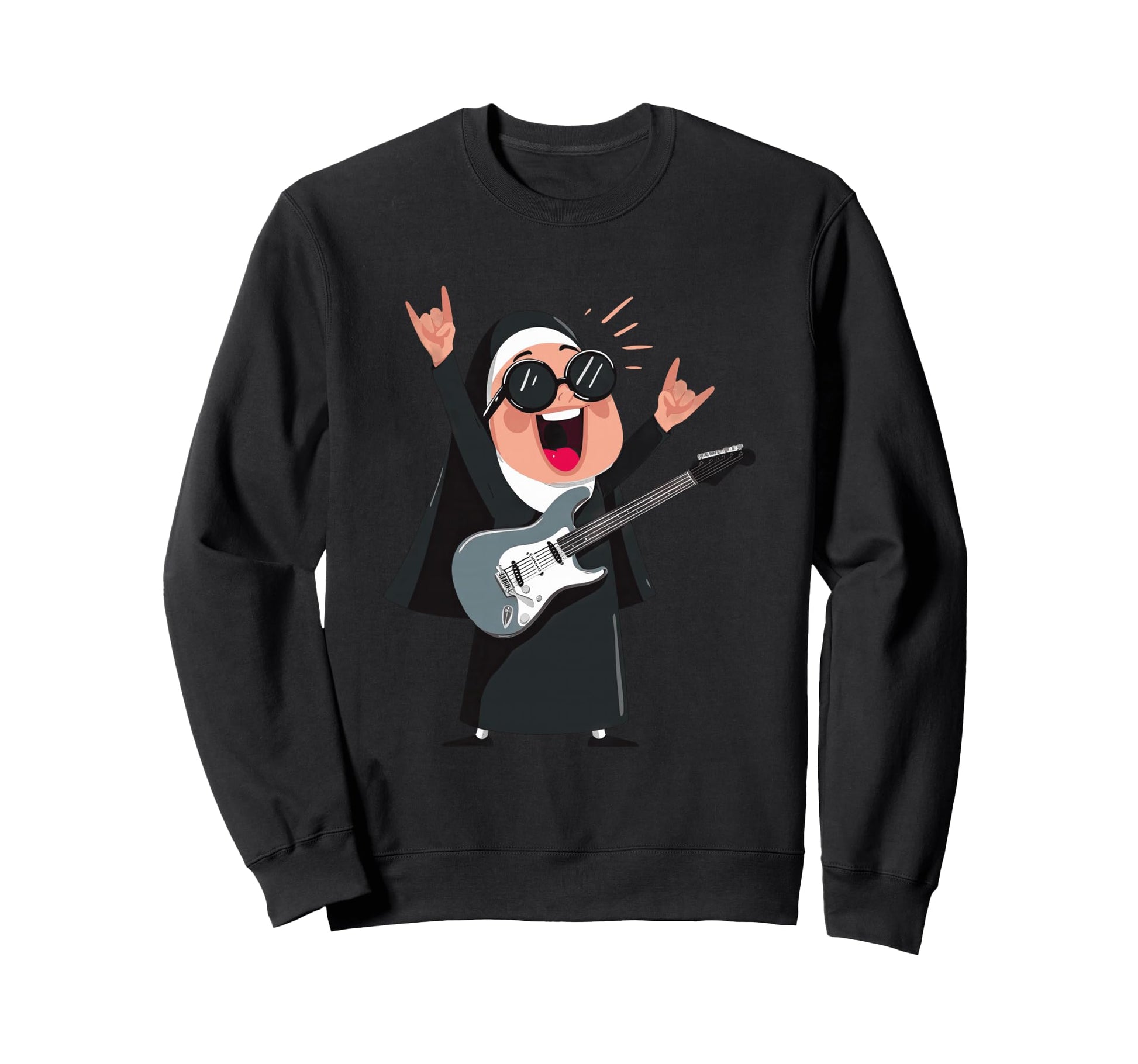 Funny Nun Guitarist Rock Music Sweatshirt - Trendy Graphic Unisex - T-Shirt, Sweatshirt, Hoodie