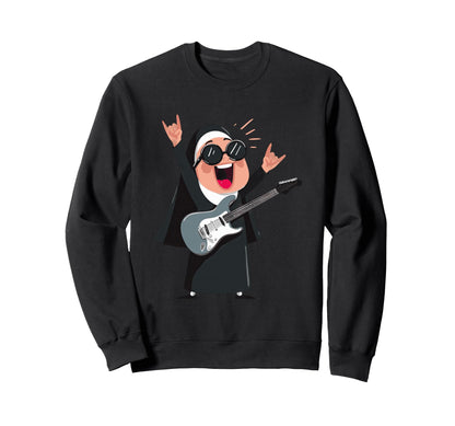 Funny Nun Guitarist Rock Music Sweatshirt - Trendy Graphic Unisex - T-Shirt, Sweatshirt, Hoodie