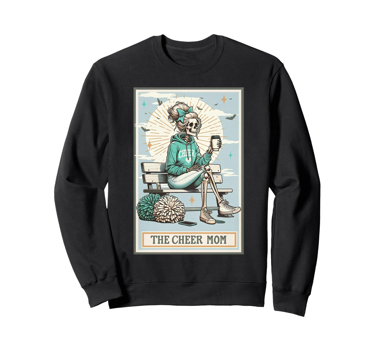 Cheer Mom Skeleton Tarot Card Sweatshirt - Aesthetic Graphic for Adults - T-Shirt, Sweatshirt, Hoodie