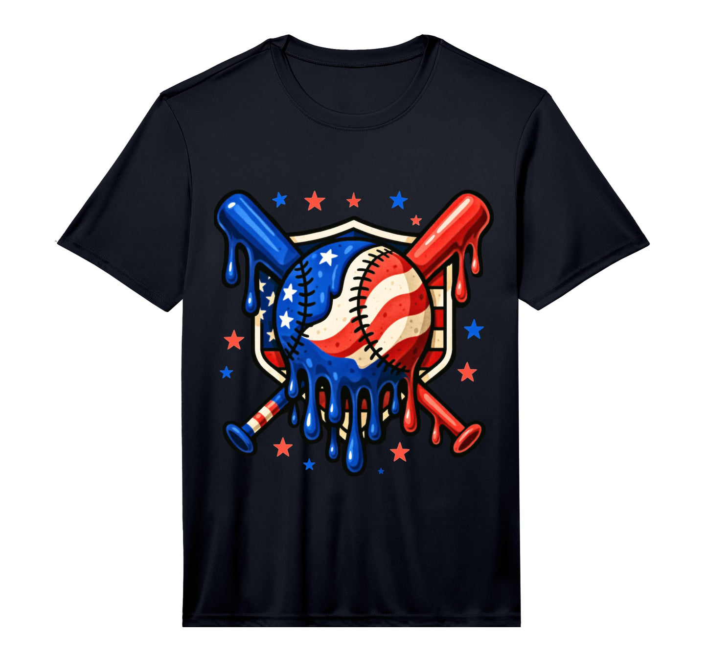 4Th July Baseball Drip Patriotic T-Shirt - Novelty Apparel for Adults - T-Shirt, Sweatshirt, Hoodie