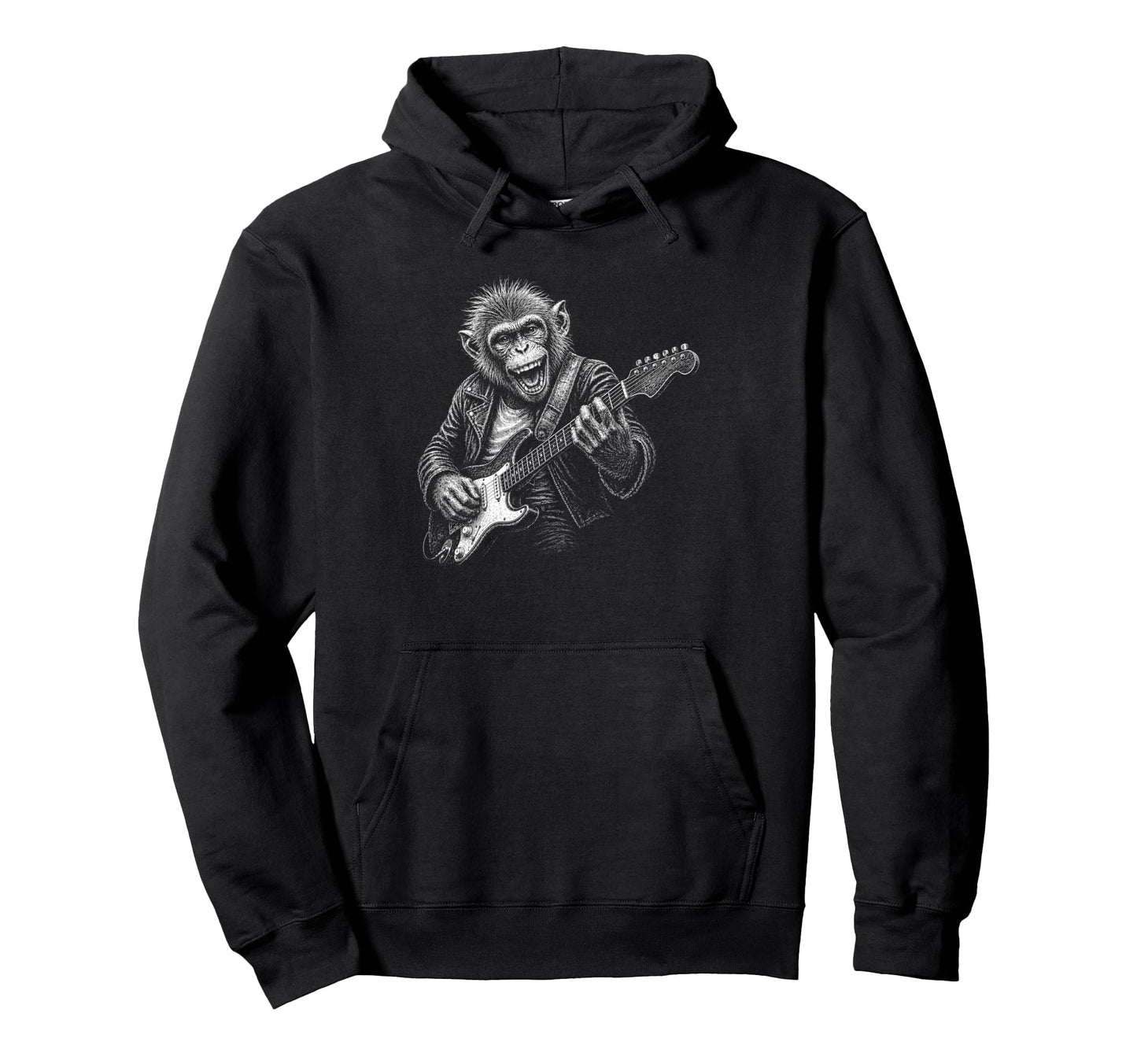 Funy Monkey Playing Guitar Animal Rock Hoodie - Custom Art Print Men Women - T-Shirt, Sweatshirt, Hoodie