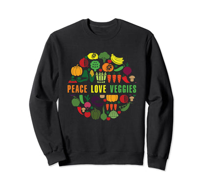 Vegetarian Peace Love Veggies Sweatshirt - Custom Art Print Men Women - T-Shirt, Sweatshirt, Hoodie