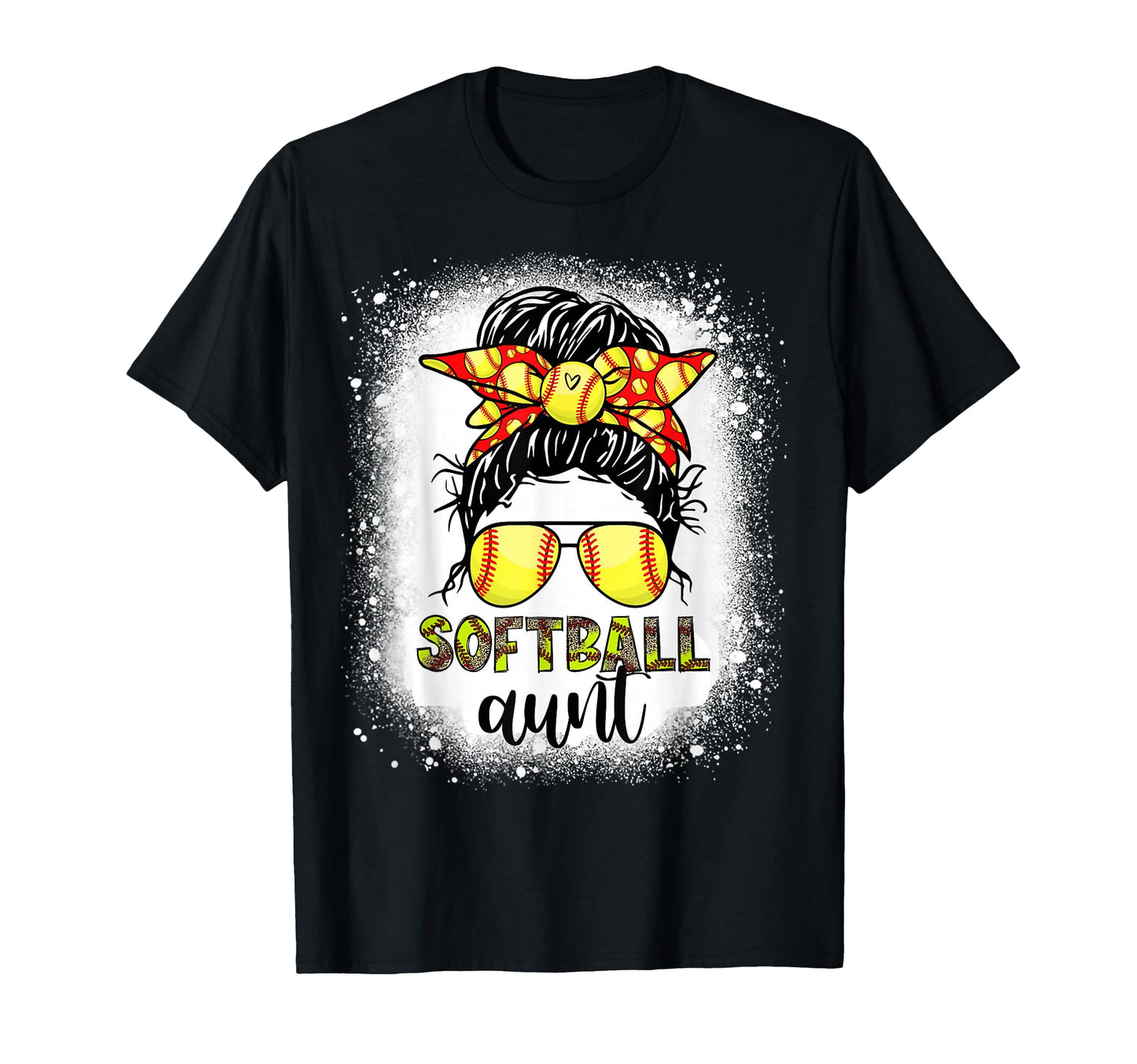 Softball Aunt Messy Bun Leopard T-Shirt - Fun Novelty Design Men Women - T-Shirt, Sweatshirt, Hoodie