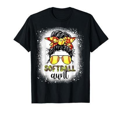 Softball Aunt Messy Bun Leopard T-Shirt - Fun Novelty Design Men Women - T-Shirt, Sweatshirt, Hoodie