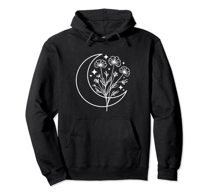 Wildflower Crescent Moon Floral Flowers Hoodie - Graphic Print for Adults - T-Shirt, Sweatshirt, Hoodie