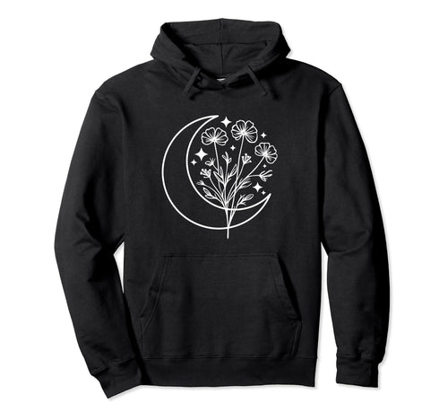 Wildflower Crescent Moon Floral Flowers Hoodie - Graphic Print for Adults - T-Shirt, Sweatshirt, Hoodie