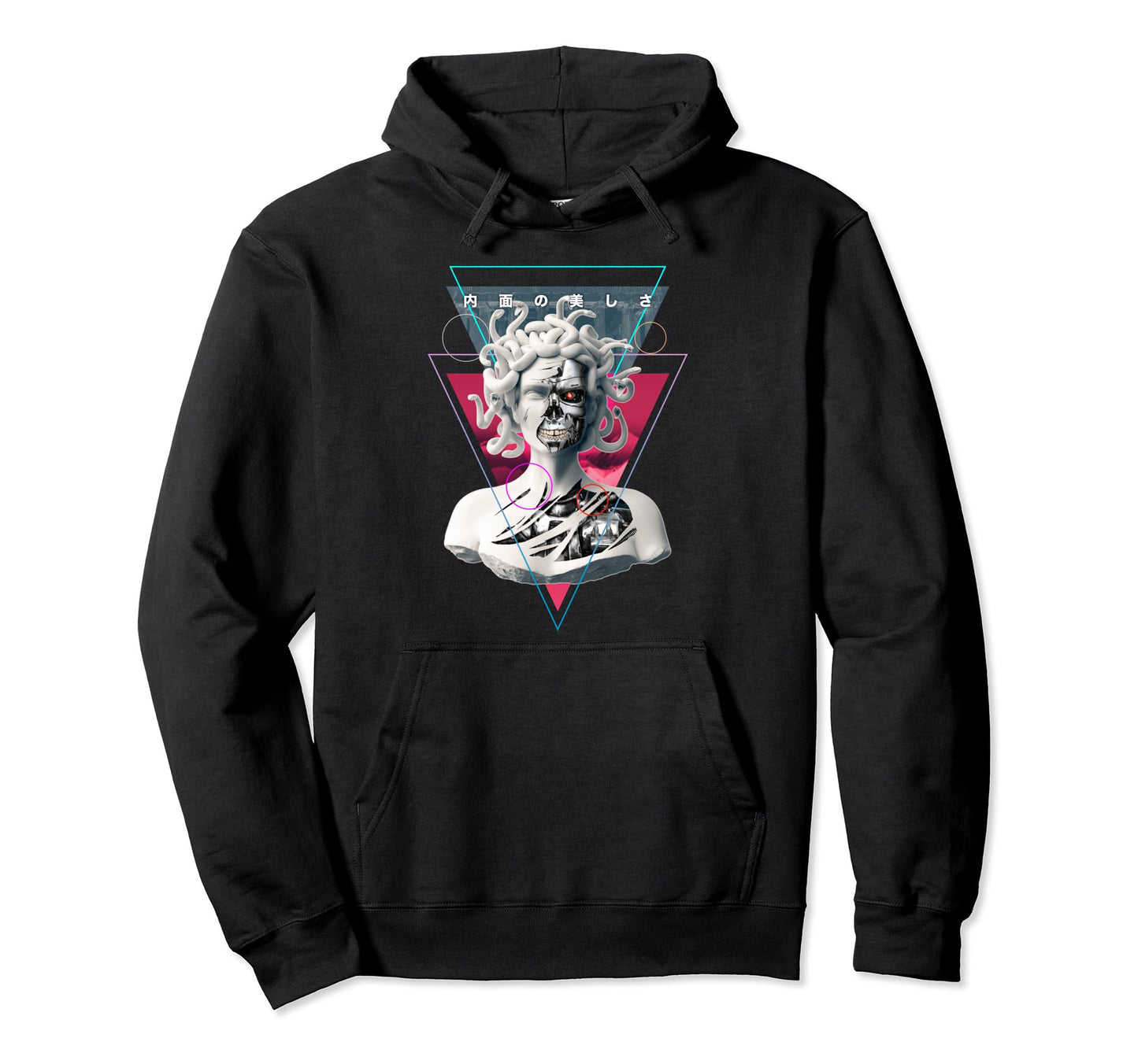 Vaporwave Cyborg Medusa Statue Hoodie - Aesthetic Graphic for Adults - T-Shirt, Sweatshirt, Hoodie