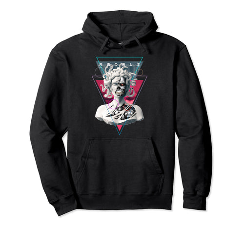 Vaporwave Cyborg Medusa Statue Hoodie - Aesthetic Graphic for Adults - T-Shirt, Sweatshirt, Hoodie