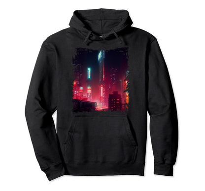 Japanese City Vaporwave Tokyo Night Hoodie - Unique Graphic for Adults - T-Shirt, Sweatshirt, Hoodie