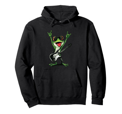 Funny Frog Rock Guitar Player Hoodie - Custom Art Print for Adults - T-Shirt, Sweatshirt, Hoodie