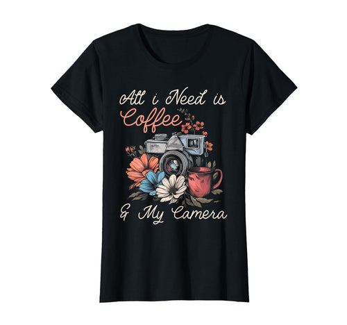 Coffee Camera Photographer Flowers T-Shirt - Trendy Graphic Men Women - T-Shirt, Sweatshirt, Hoodie