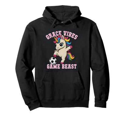 Grace Vibes Soccer Unicorn Just Who Hoodie - Fun Novelty Design Men Women - T-Shirt, Sweatshirt, Hoodie