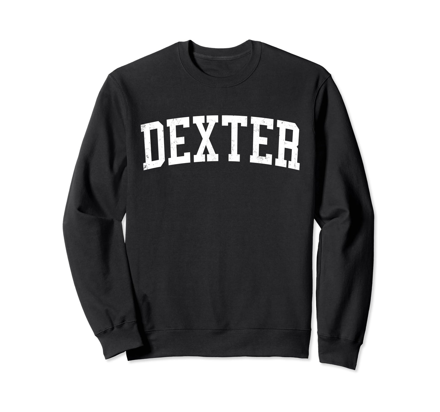 Dexter Mo Distressed White Varsity Sweatshirt - Trendy Graphic Unisex - T-Shirt, Sweatshirt, Hoodie