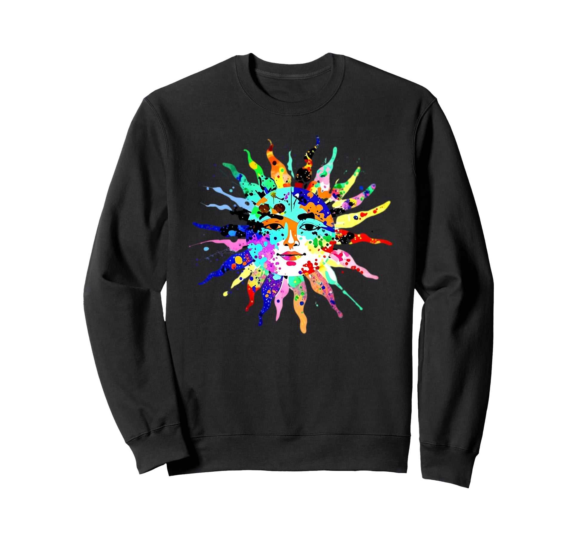 Colorful Celestial Sun Face Sweatshirt - Casual Everyday Wear for Adults - T-Shirt, Sweatshirt, Hoodie