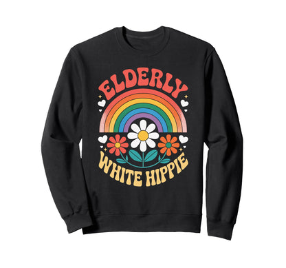 Funny Elderly White Hippie Rainbow Sweatshirt - Aesthetic Graphic Unisex - T-Shirt, Sweatshirt, Hoodie