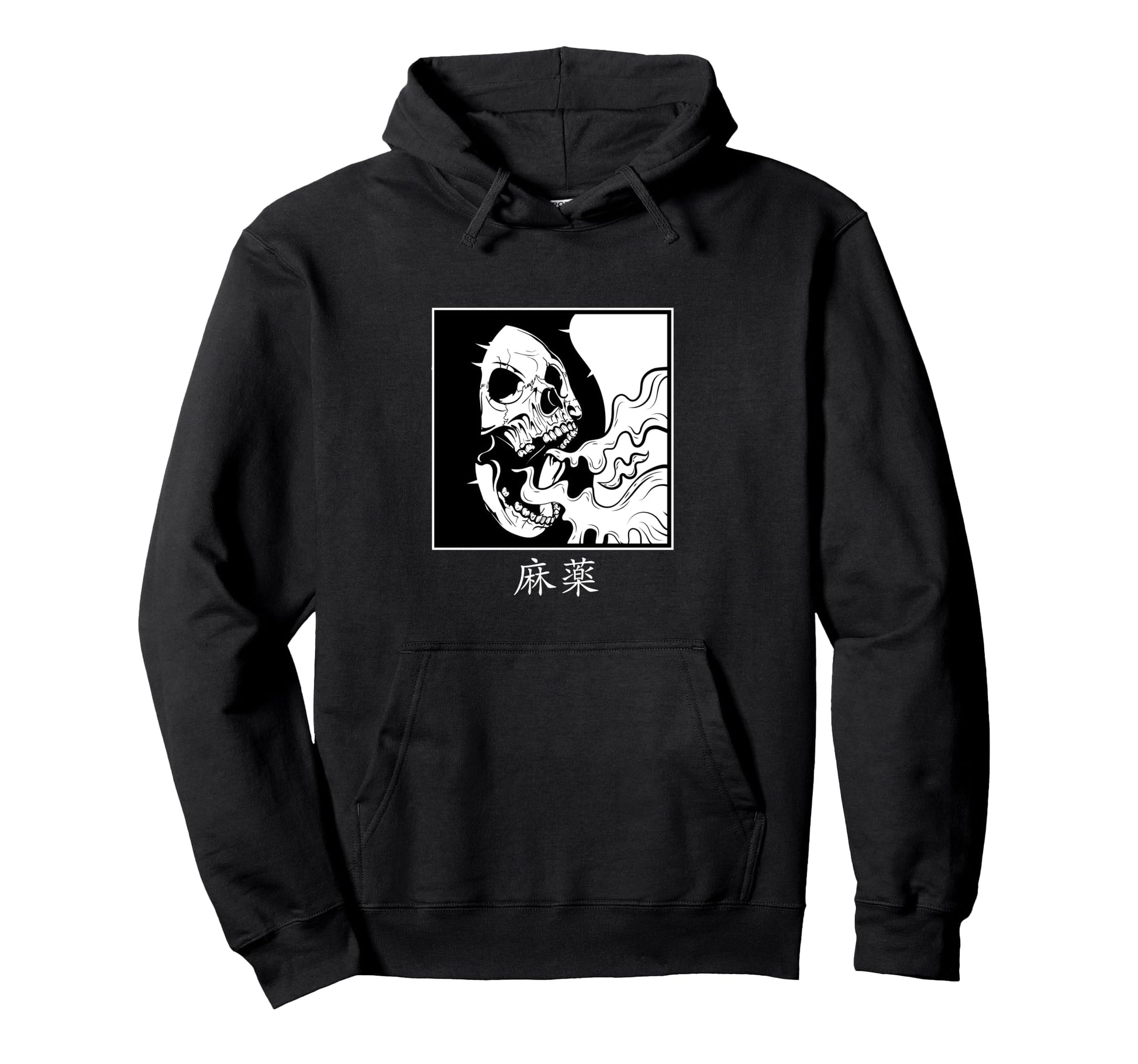 Minimalist Japanese Skull Dope Kanji Hoodie - Trendy Graphic for Adults - T-Shirt, Sweatshirt, Hoodie