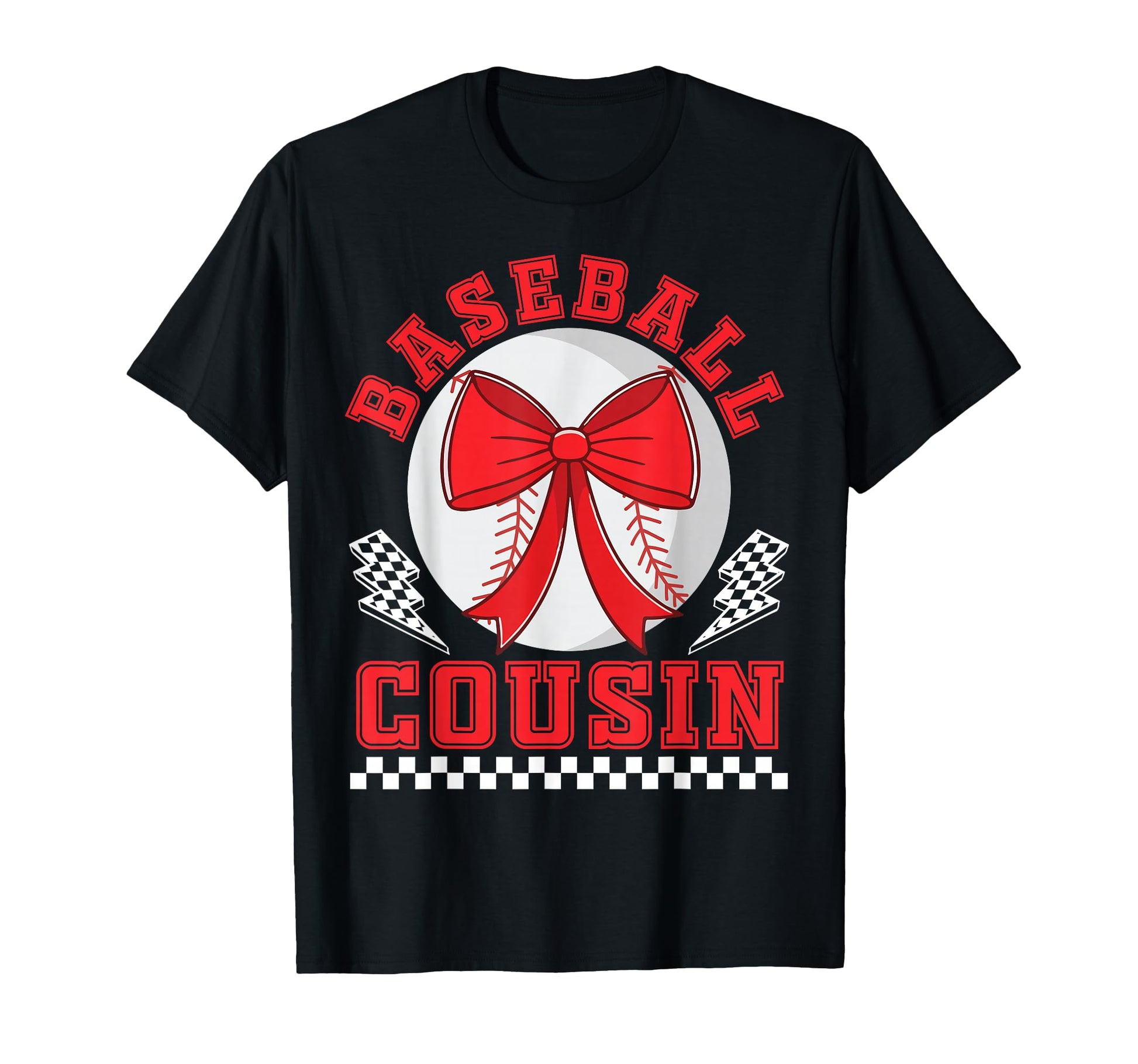 Baseball Cousin Bow Checkered Player T-Shirt - Novelty Apparel for Adults - T-Shirt, Sweatshirt, Hoodie