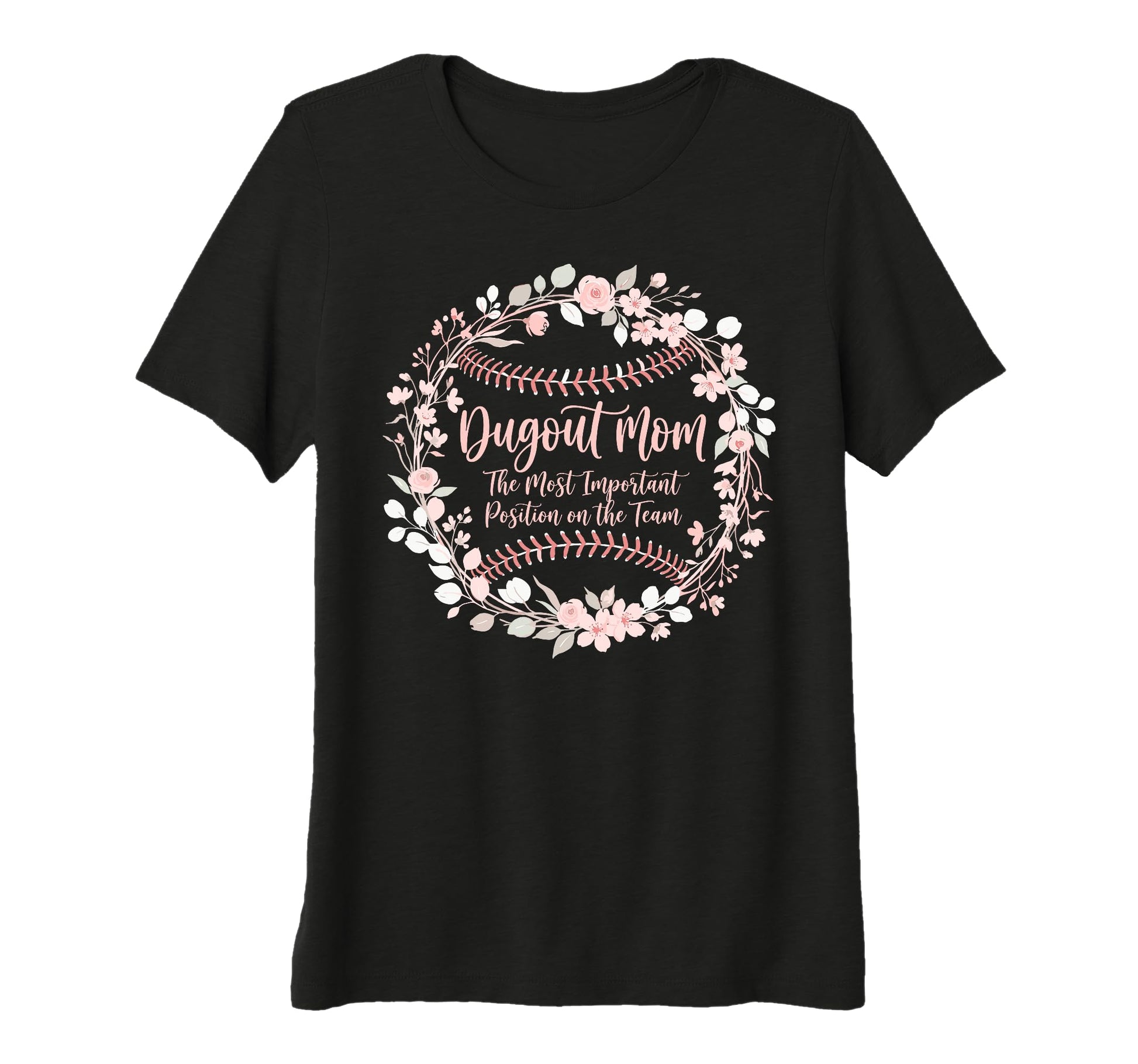 Womens Dugout Mom Floral Baseball T-Shirt - Trendy Graphic for Adults - T-Shirt, Sweatshirt, Hoodie