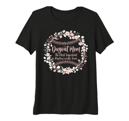 Womens Dugout Mom Floral Baseball T-Shirt - Trendy Graphic for Adults - T-Shirt, Sweatshirt, Hoodie