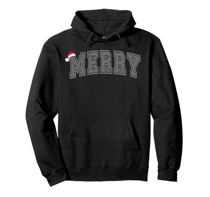 Merry Varsity Santa Hat Hoodie - Fun Novelty Design Unisex - T-Shirt, Sweatshirt, Hoodie