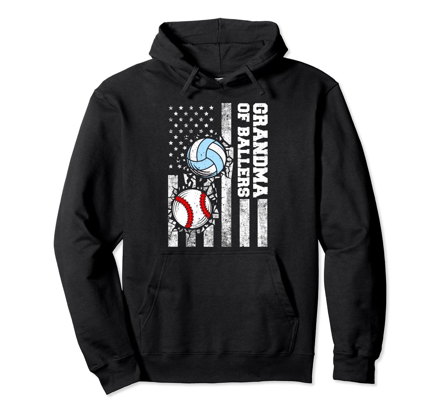 Grandma Ballers Usa Flag Baseball Volleyball Hoodie - Graphic Print Unisex - T-Shirt, Sweatshirt, Hoodie