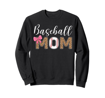 Baseball Mom Mothers Day Leopard Sweatshirt - Unique Graphic Men Women - T-Shirt, Sweatshirt, Hoodie