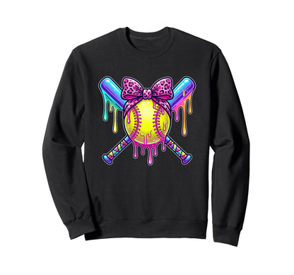 Softball Ice Cream Drip Coquette Sweatshirt - Fun Novelty Design Men Women - T-Shirt, Sweatshirt, Hoodie