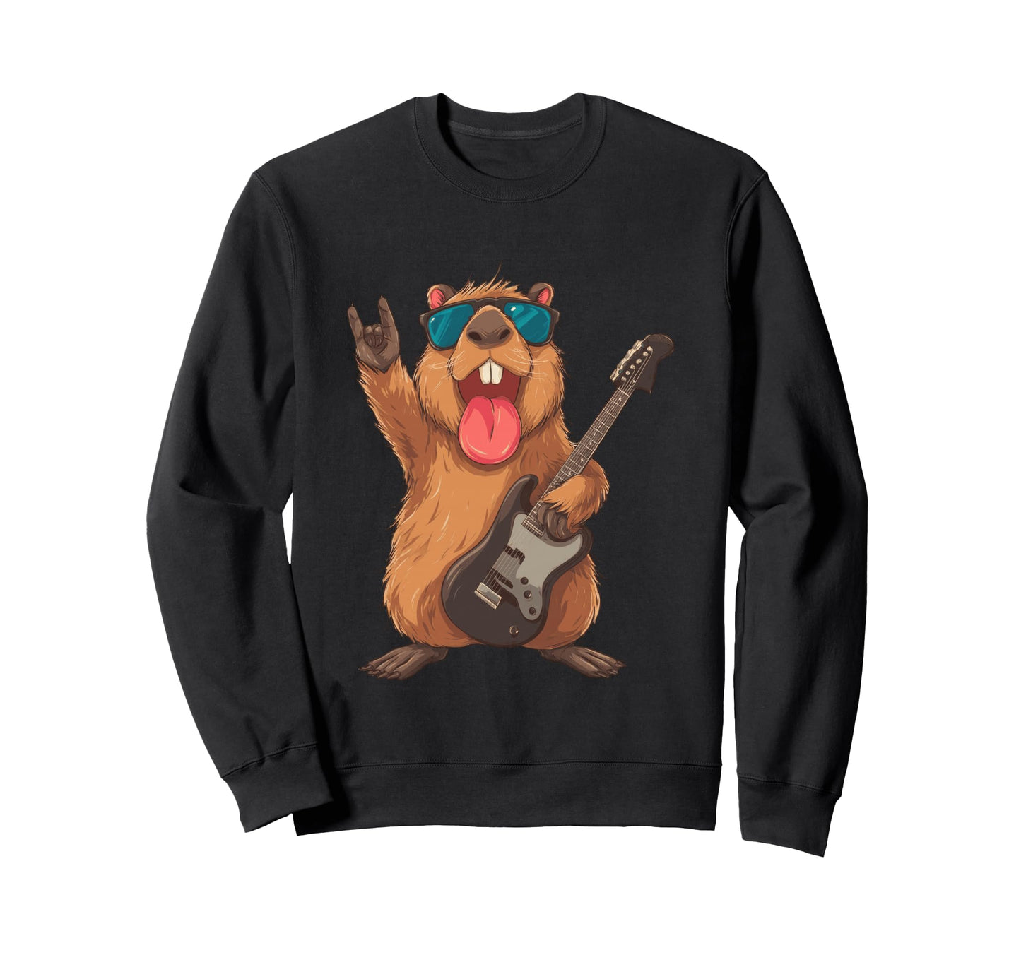 Rock Beaver Guitar Player Funny Sweatshirt - Unique Graphic Men Women - T-Shirt, Sweatshirt, Hoodie