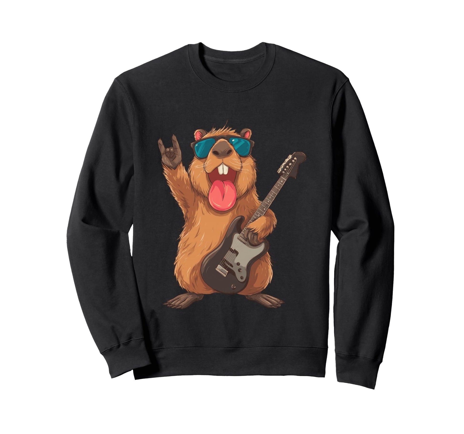Rock Beaver Guitar Player Funny Sweatshirt - Unique Graphic Men Women - T-Shirt, Sweatshirt, Hoodie