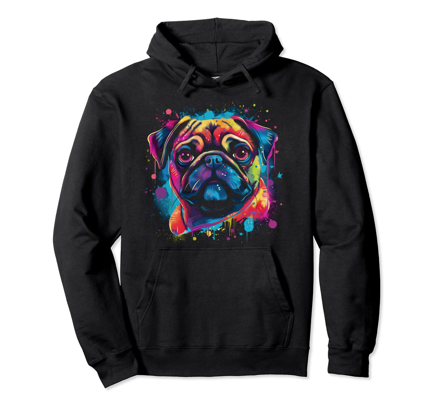 Pug Rainbow Color Splashes Hoodie - Aesthetic Graphic Men Women - T-Shirt, Sweatshirt, Hoodie