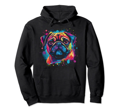 Pug Rainbow Color Splashes Hoodie - Aesthetic Graphic Men Women - T-Shirt, Sweatshirt, Hoodie