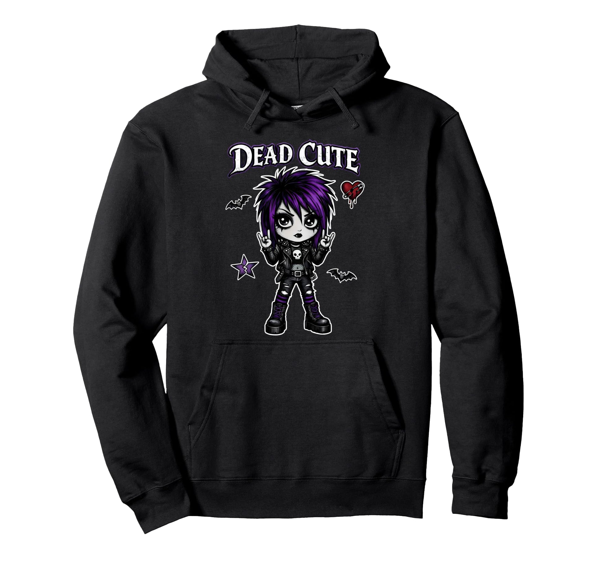 Dead Goth Purple Hair Rock Sign Hoodie - Casual Everyday Wear Men Women - T-Shirt, Sweatshirt, Hoodie