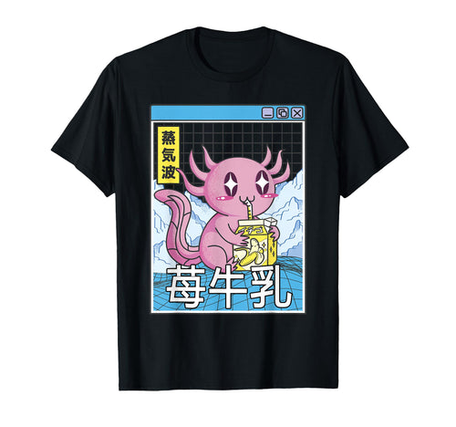 Axolotl Banana Milk Kawaii Grid T-Shirt - Unique Graphic Men Women - T-Shirt, Sweatshirt, Hoodie