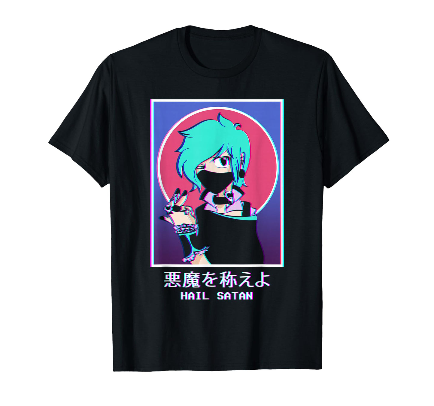 Hail Satan Pastel Goth Anime T-Shirt - Minimalist Print for Adults - T-Shirt, Sweatshirt, Hoodie