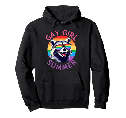 Gay Summer Feral Raccoon Rainbow Hoodie - Casual Everyday Wear Men Women - T-Shirt, Sweatshirt, Hoodie
