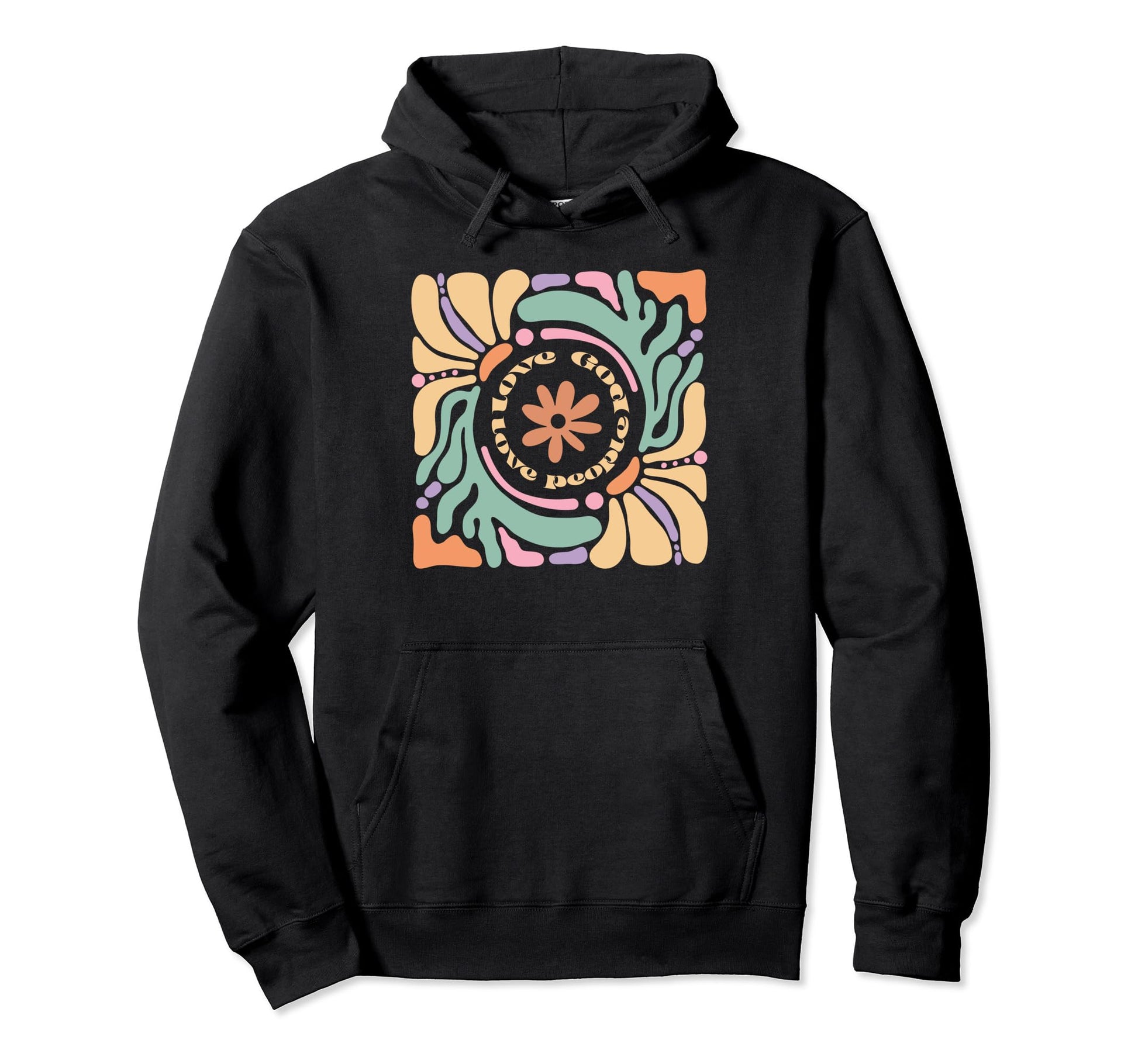 Love God Love People Floral Christian Groovy Hoodie - Graphic Print Unisex - T-Shirt, Sweatshirt, Hoodie