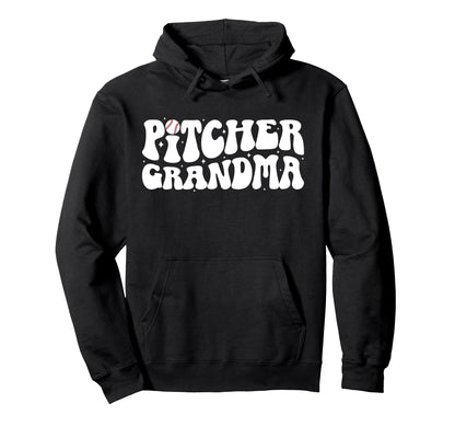 Baseball Pitcher Grandma Groovy Hoodie - Trendy Graphic for Adults - T-Shirt, Sweatshirt, Hoodie
