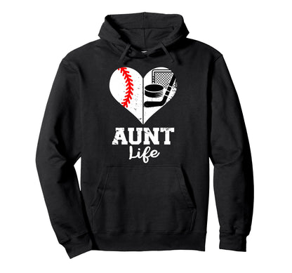 Aunt Life Heart Funny Baseball Hockey Hoodie - Graphic Print for Adults - T-Shirt, Sweatshirt, Hoodie