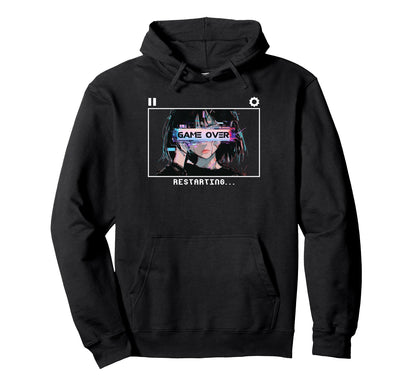Game Over Restarting Sad Vaporwave Hoodie - Trendy Graphic for Adults - T-Shirt, Sweatshirt, Hoodie