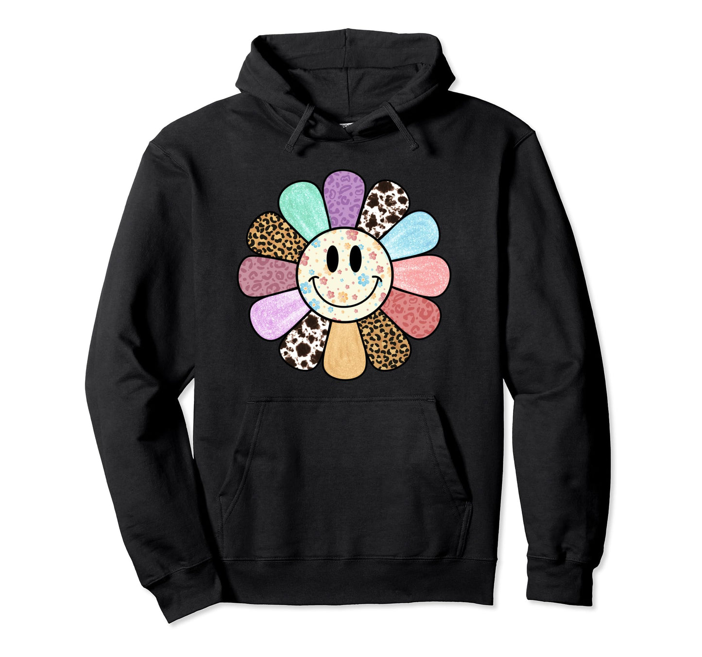 Happy Wildflower Floral Leopard Boho Hoodie - Streetwear Style Men Women - T-Shirt, Sweatshirt, Hoodie