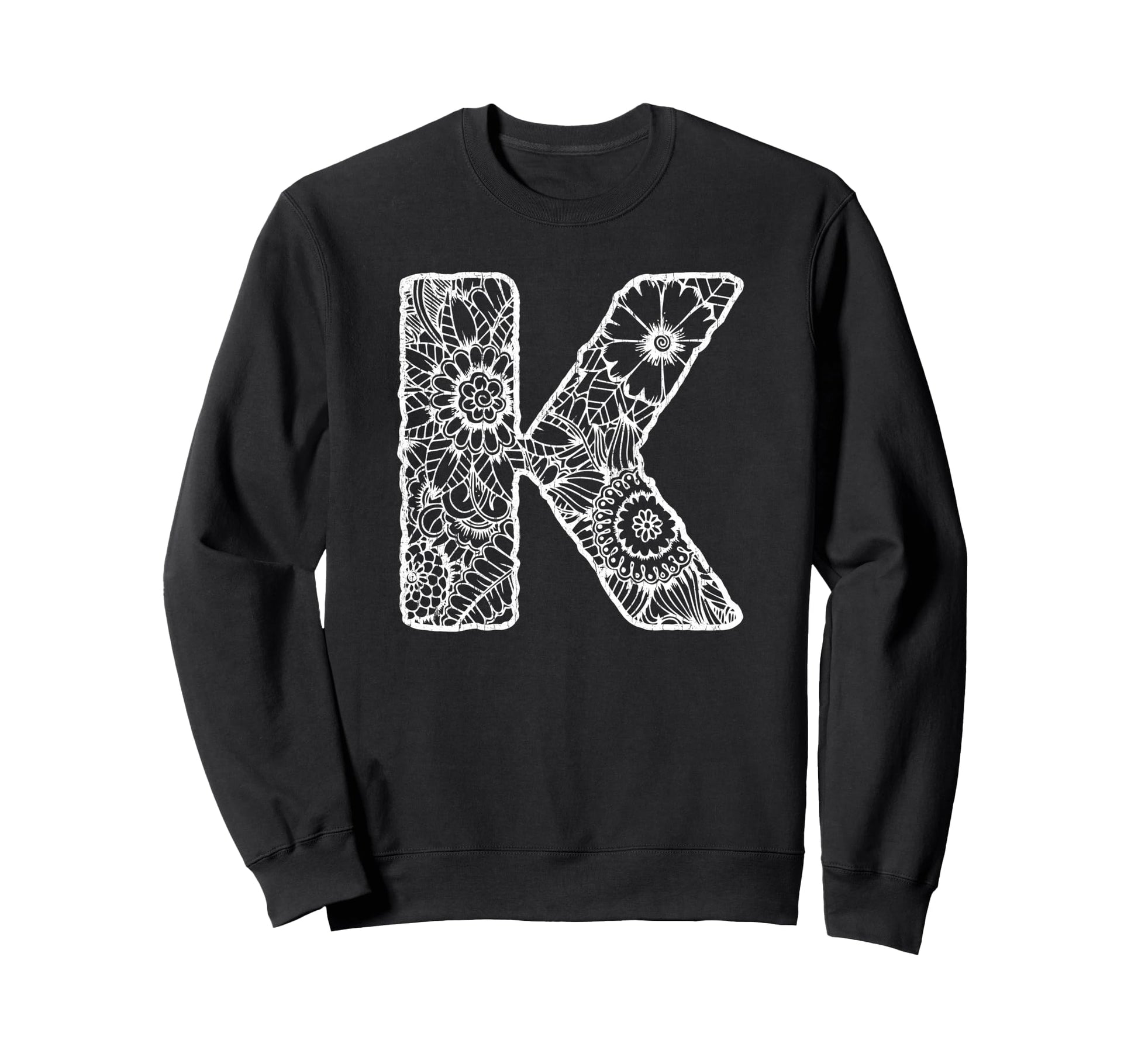 Capital Letter K Floral Chic Boho Sweatshirt - Custom Art Print Men Women - T-Shirt, Sweatshirt, Hoodie