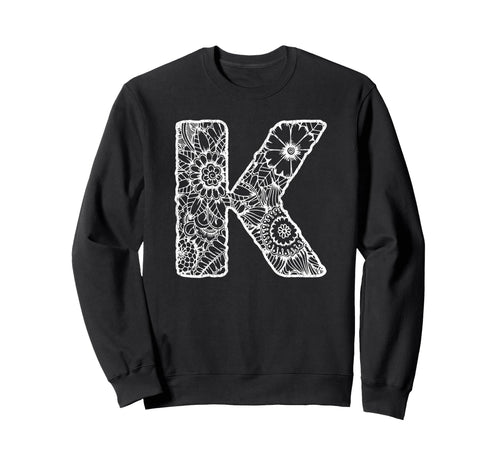 Capital Letter K Floral Chic Boho Sweatshirt - Custom Art Print Men Women - T-Shirt, Sweatshirt, Hoodie