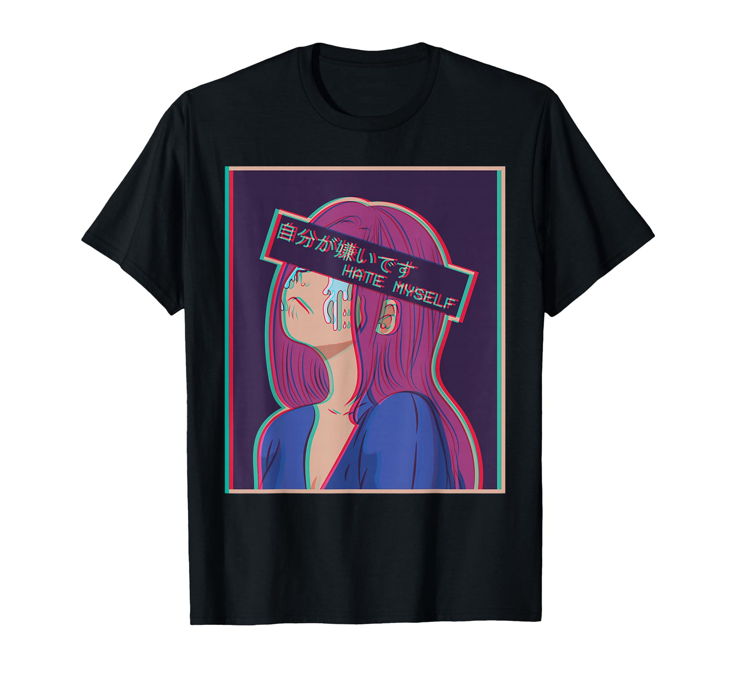 Hate Myself Sad Anime Japanese T-Shirt - Casual Everyday Wear Men Women - T-Shirt, Sweatshirt, Hoodie