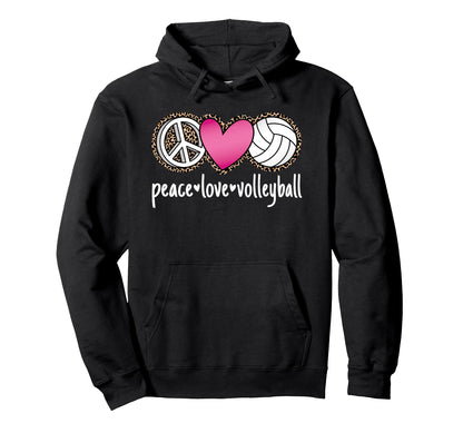 Peace Love Volleyball Leopard Hoodie - Fun Novelty Design Men Women - T-Shirt, Sweatshirt, Hoodie